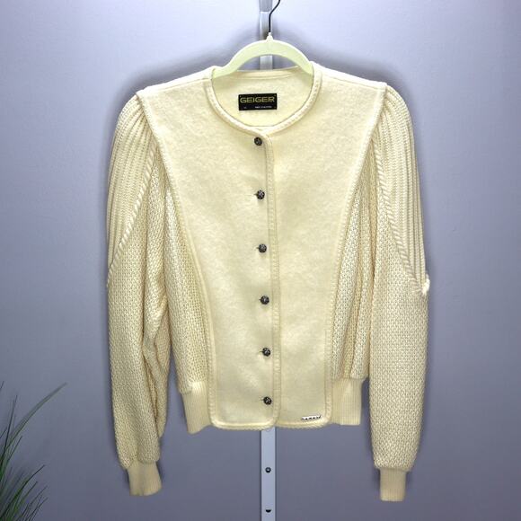 Geiger Austria Wool Cardigan 46 Cream Knit Boiled Wool Sweater - Picture 1 of 4